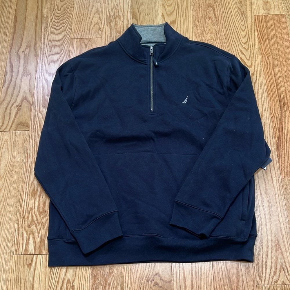 New! Nautica Mens Xl Navy Fleece Lined Pullover Sweatshirt.